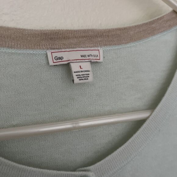 GAP Vintage Silk Cotton Pointelle Long Sleeve Cardigan, Robin’s Egg Blue- L - Picture 4 of 8
